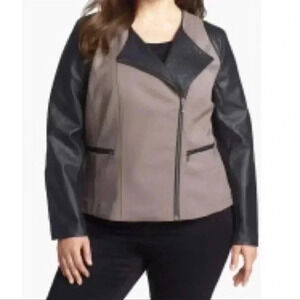 Sejour Faux Leather Twill Moto Jacket
